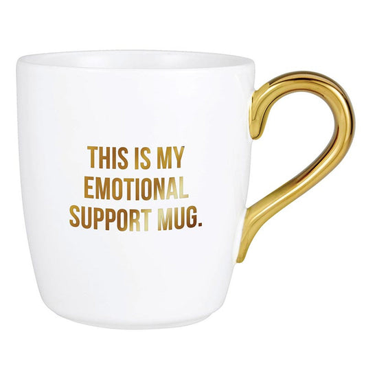 This Is My Emotional Support White Mug in Gold Handle | Stoneware Coffee Tea Cup | 16oz