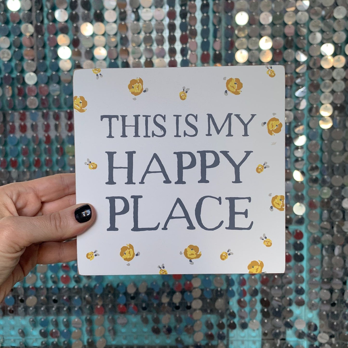 This Is My Happy Place Watercolor Box Sign | Home Wooden Sign Decor Display | 6" x 6"