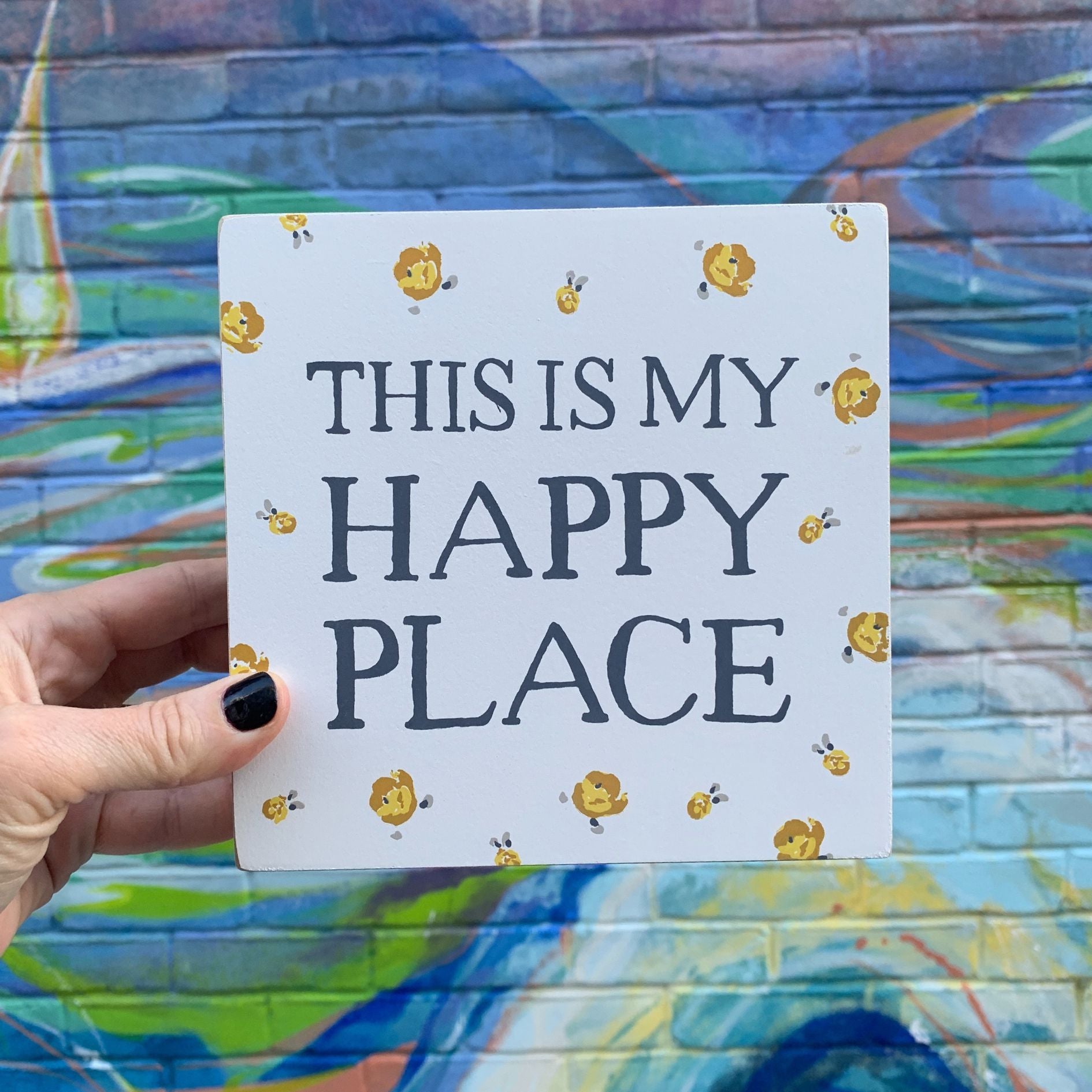 This Is My Happy Place Watercolor Box Sign | Home Wooden Sign Decor Display | 6" x 6"