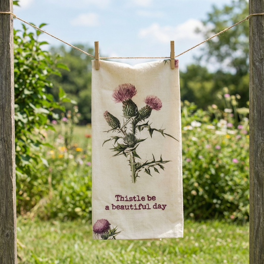 Thistle Be A Beautiful Day Punny Dish Cloth Towel | Cotten Linen Novelty Tea Towel | Cute Kitchen Hand Towel | 18" x 28"