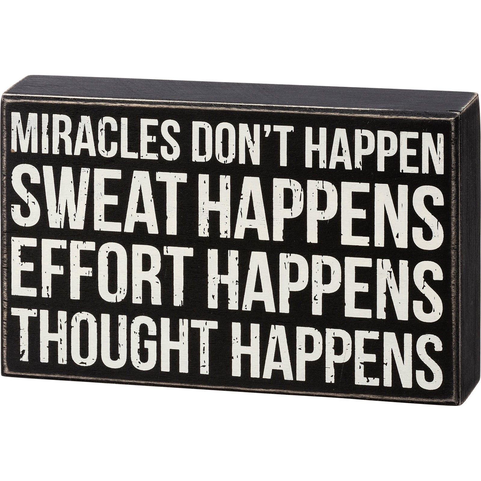 Thought Happens Box Sign | Classic Black & White Wooden Sign Display | 8" x 5"
