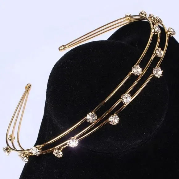 Three Strand Jeweled Headband Tiara | Party or Bridal Hair Accessory [Available in Gold or Silver]