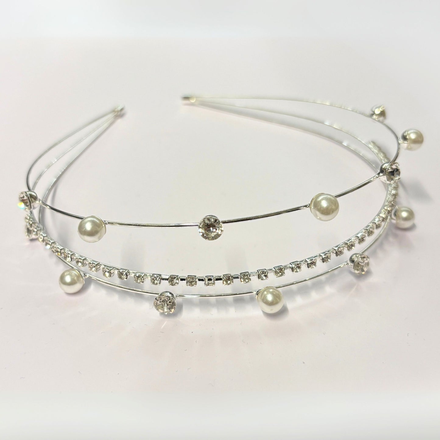 Three Strand Jeweled Headband Tiara | Party or Bridal Hair Accessory [Available in Gold or Silver]