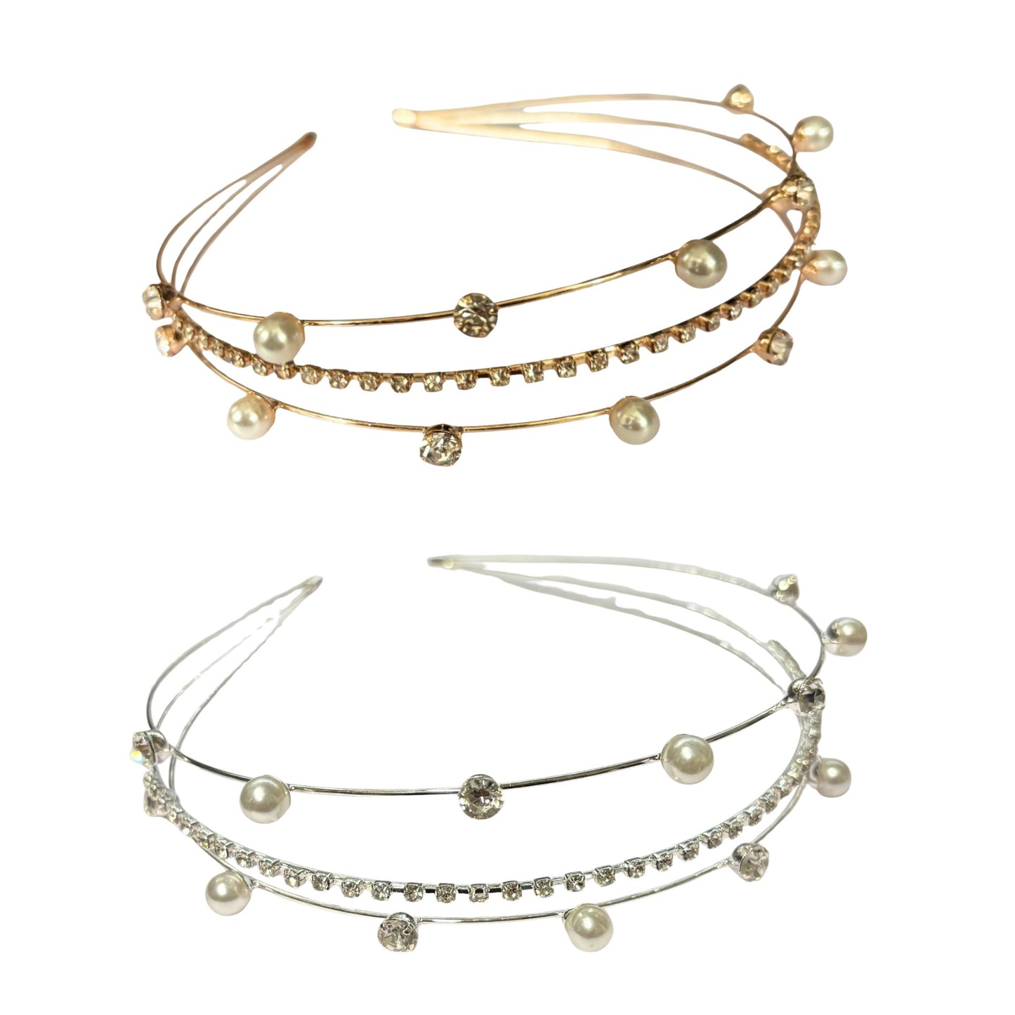 Three Strand Jeweled Headband Tiara | Party or Bridal Hair Accessory [Available in Gold or Silver]