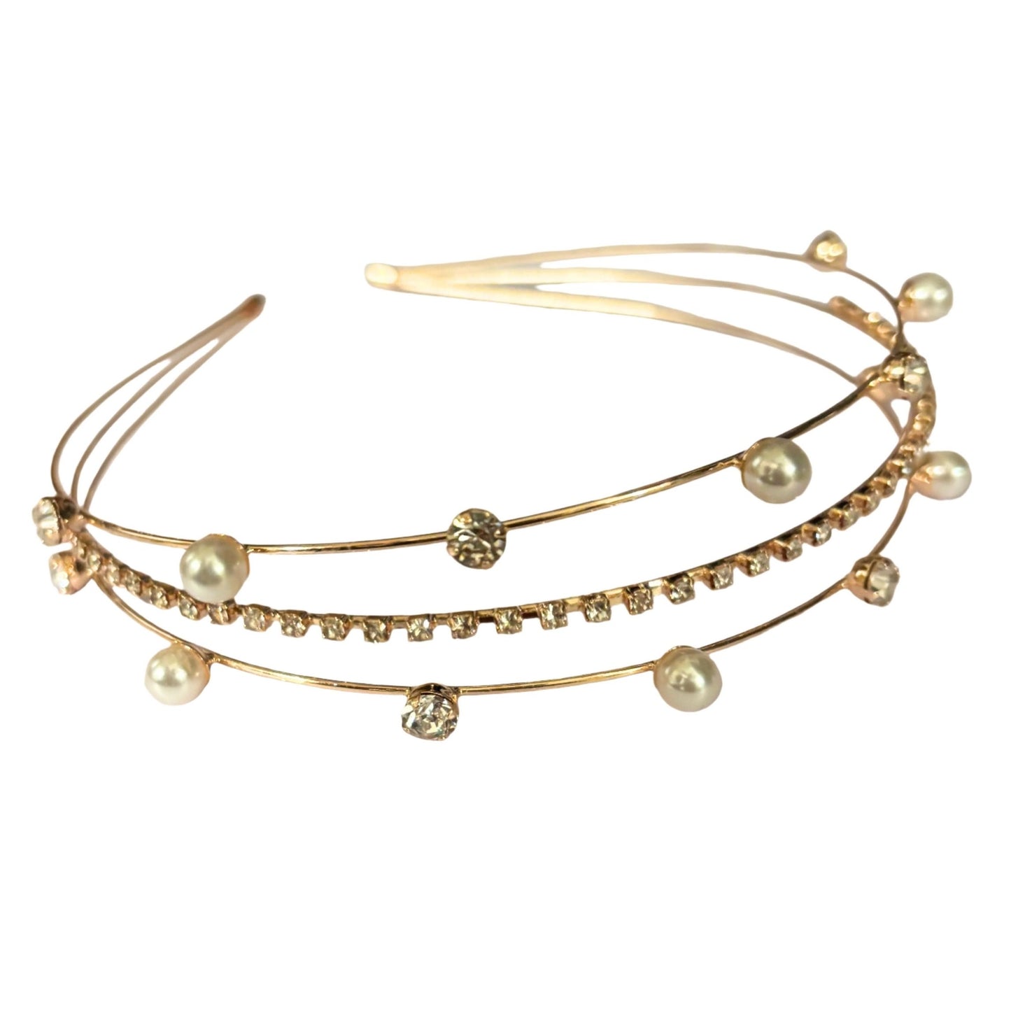 Three Strand Jeweled Headband Tiara | Party or Bridal Hair Accessory [Available in Gold or Silver]