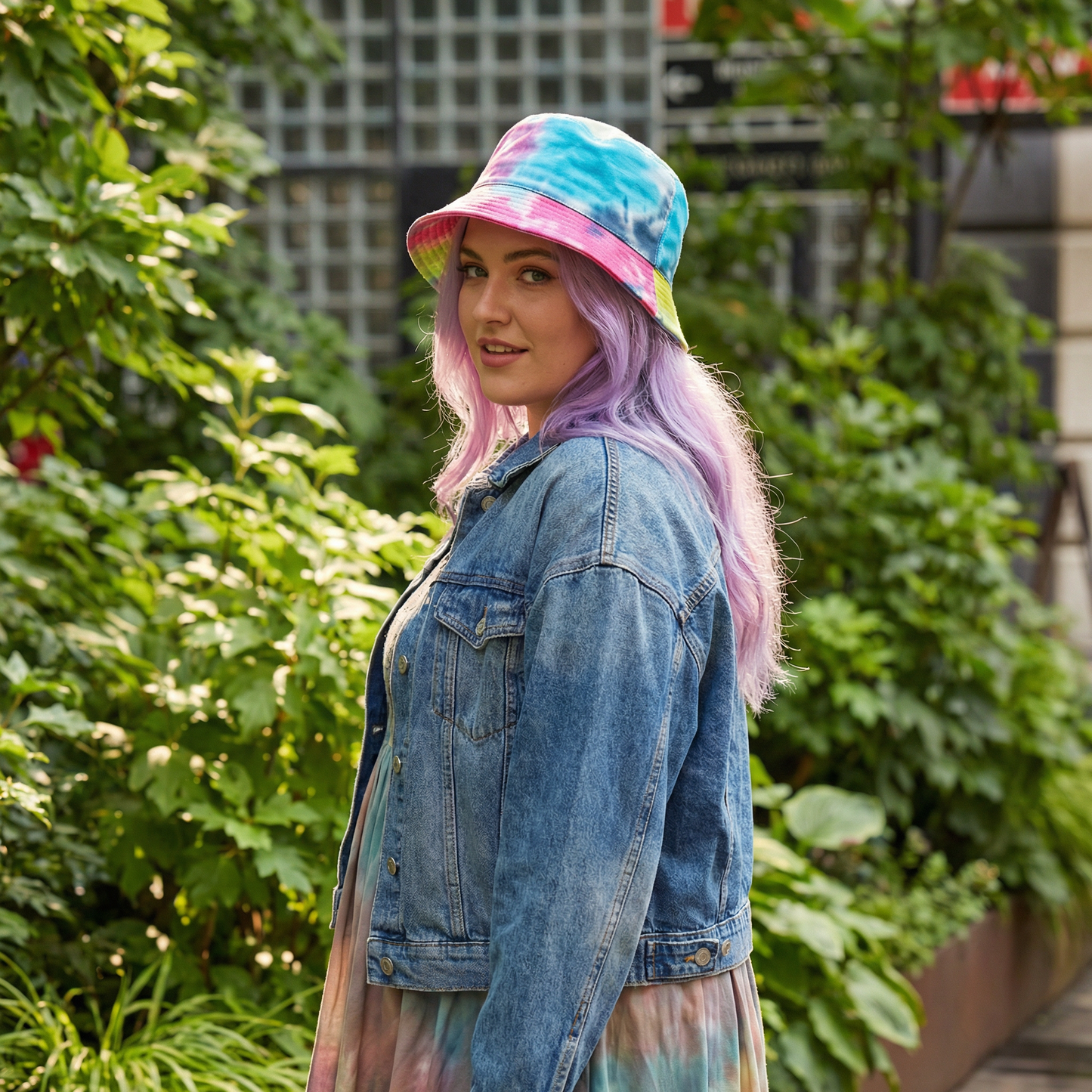 Tie-Dye Bucket Hat in Pink and Green '90s Style Retro Gen Z Aesthetic