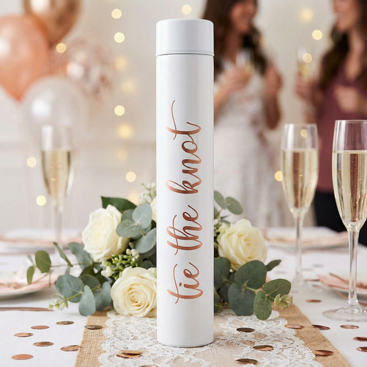 Tie The Knot Flask Bottle in White | Insulated Stainless Steel Wedding Gift Flask | 8oz