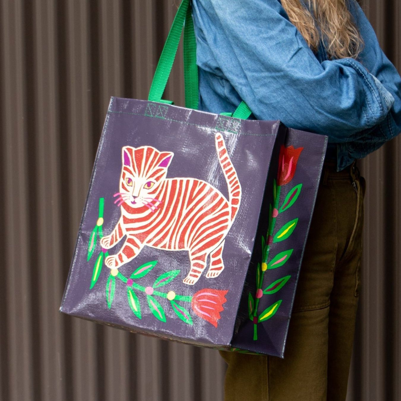 Tiger Kitten Shopper Tote Bag | Post Consumer Material Shopping Bag | 15" x 16" | BlueQ at GetBullish