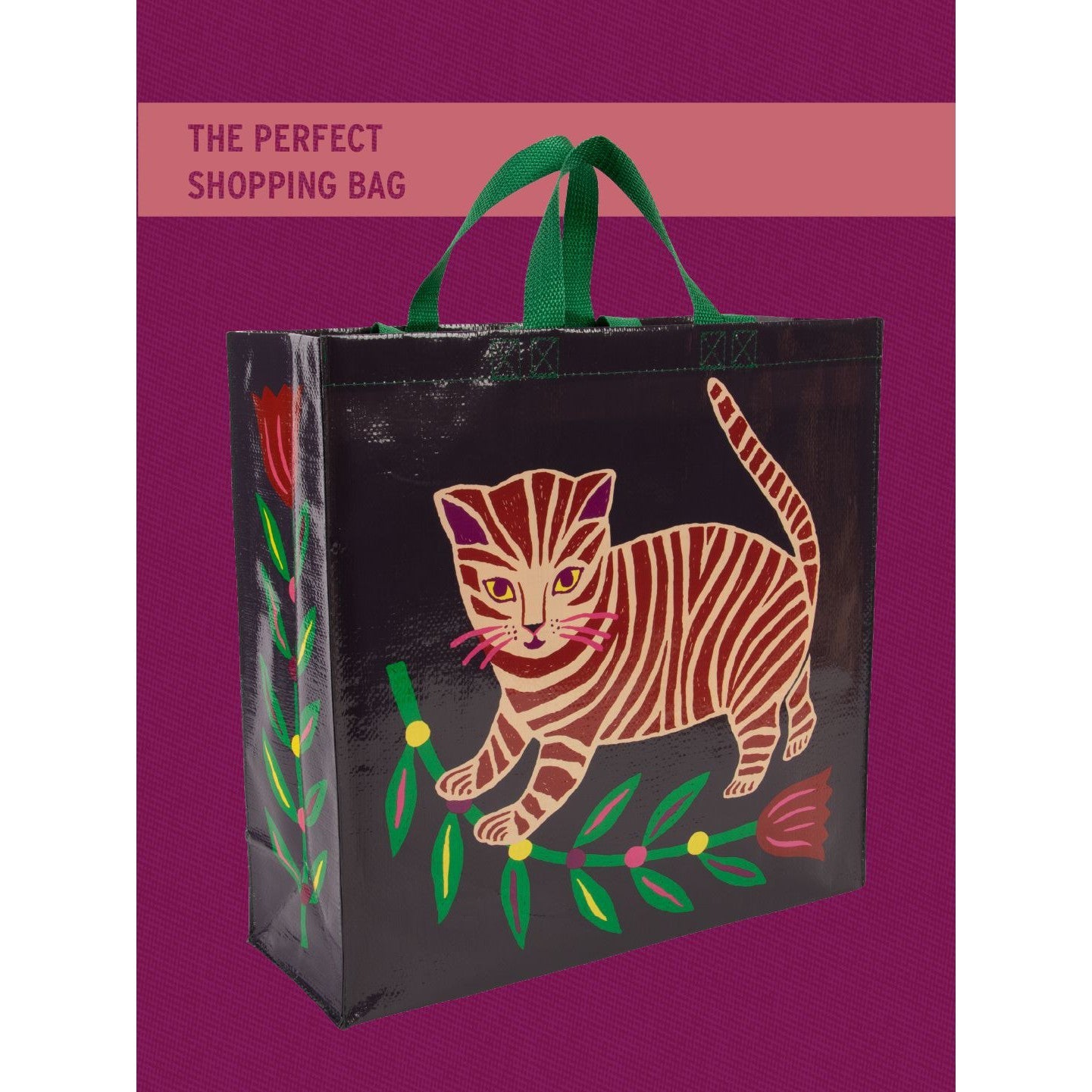 Tiger Kitten Shopper Tote Bag | Post Consumer Material Shopping Bag | 15" x 16" | BlueQ at GetBullish