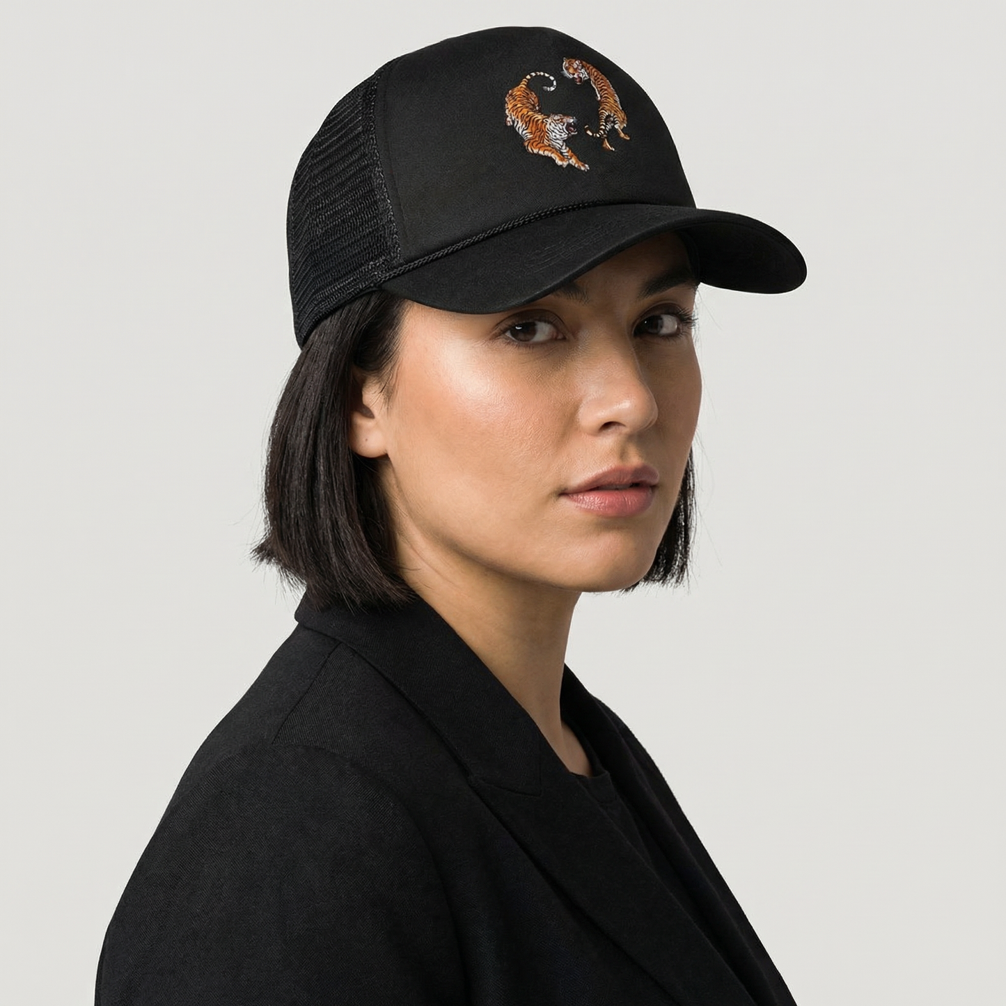 Tiger Mirror Trucker Hat | Black Adjustable Mesh Snapback Cap