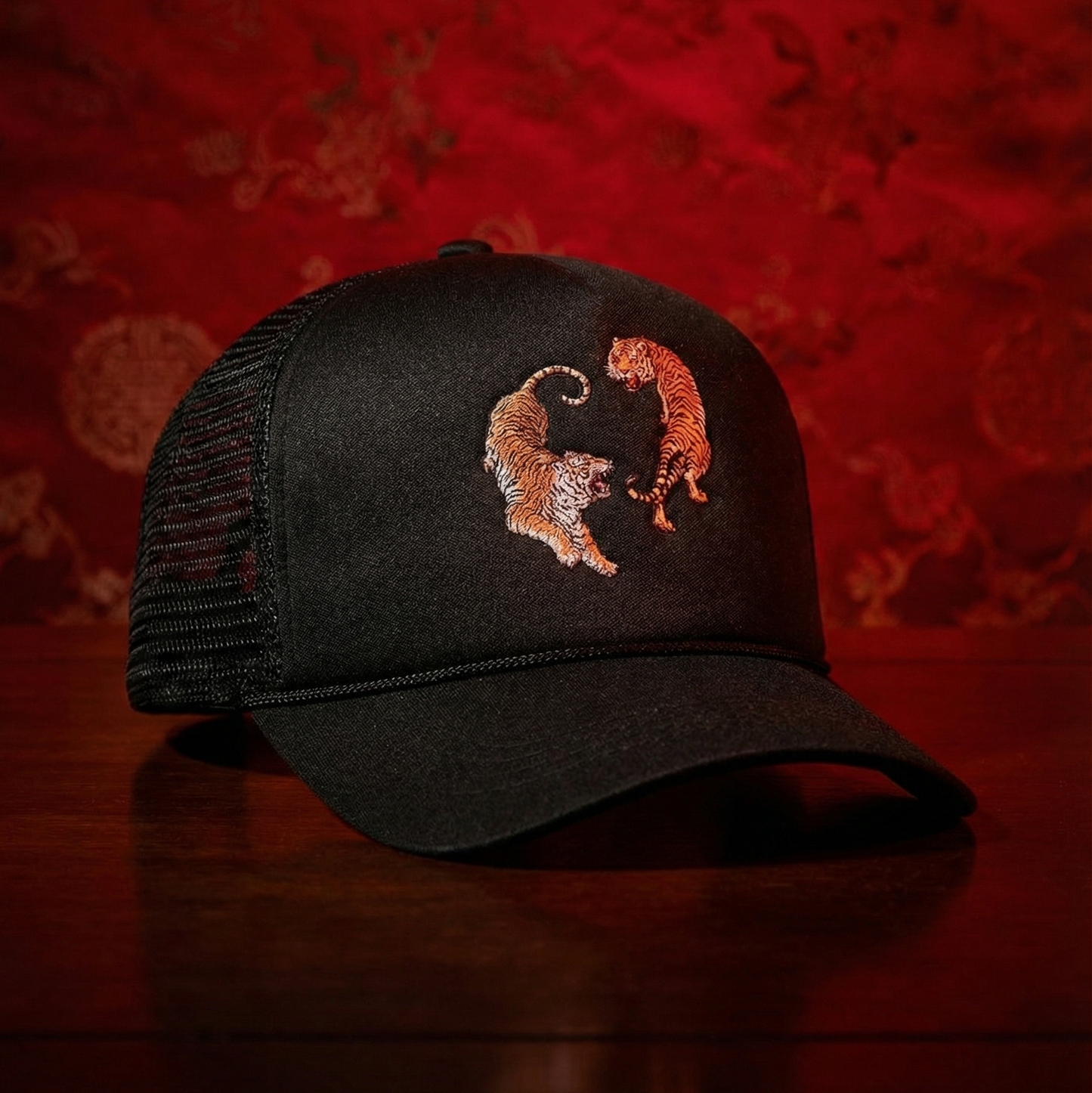 Tiger Mirror Trucker Hat | Black Adjustable Mesh Snapback Cap