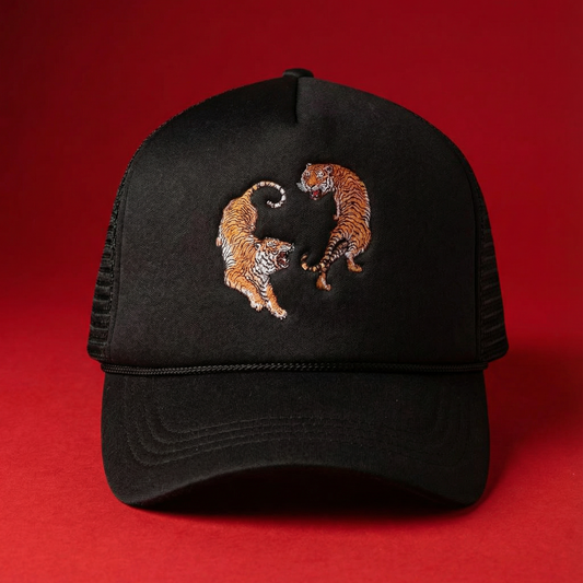Tiger Mirror Trucker Hat | Black Adjustable Mesh Snapback Cap