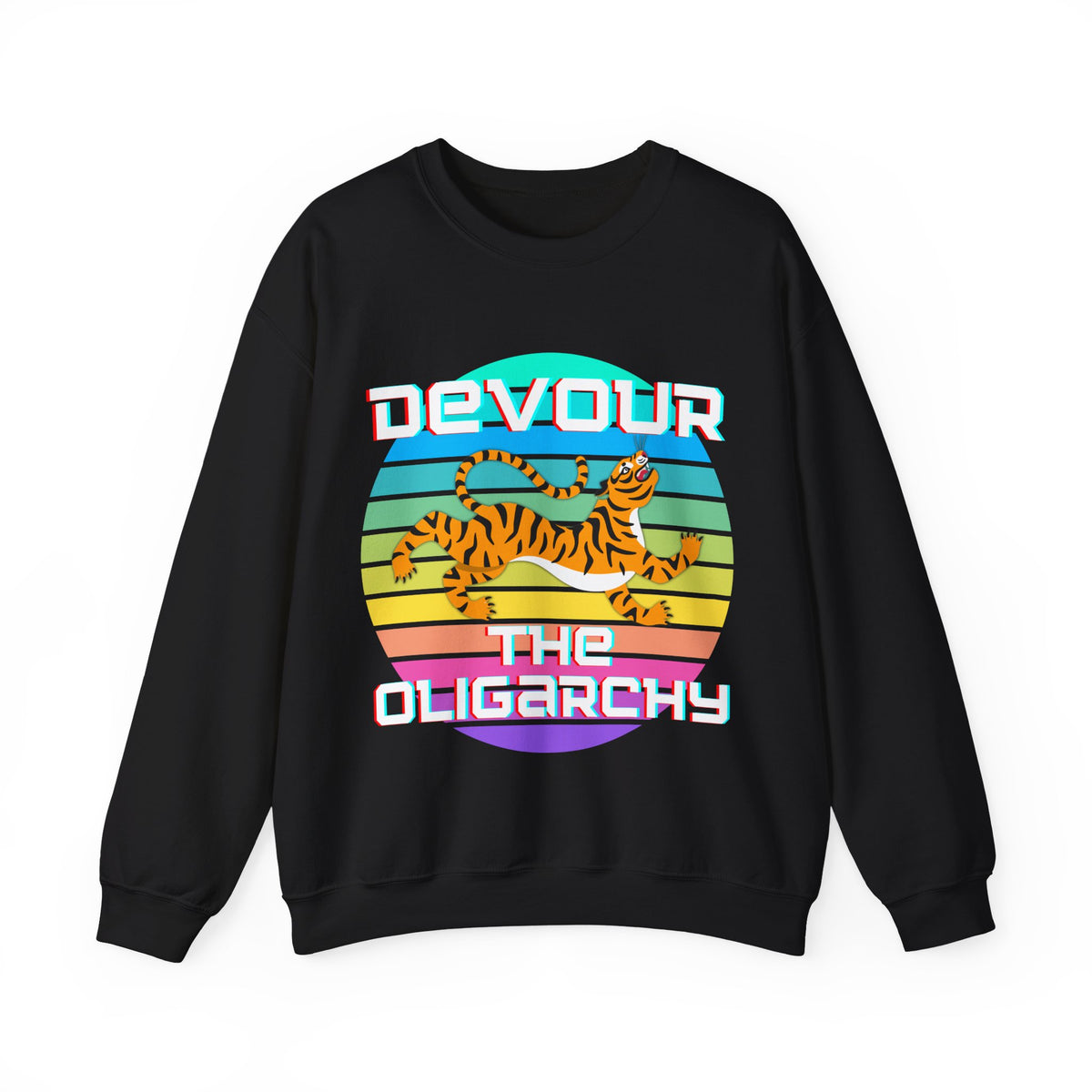 Tiger Motif "Devour the Oligarchy" Unisex Heavy Blend™ Crewneck Sweatshirt [Sizes S-5X]-GetBullish-The Bullish Store