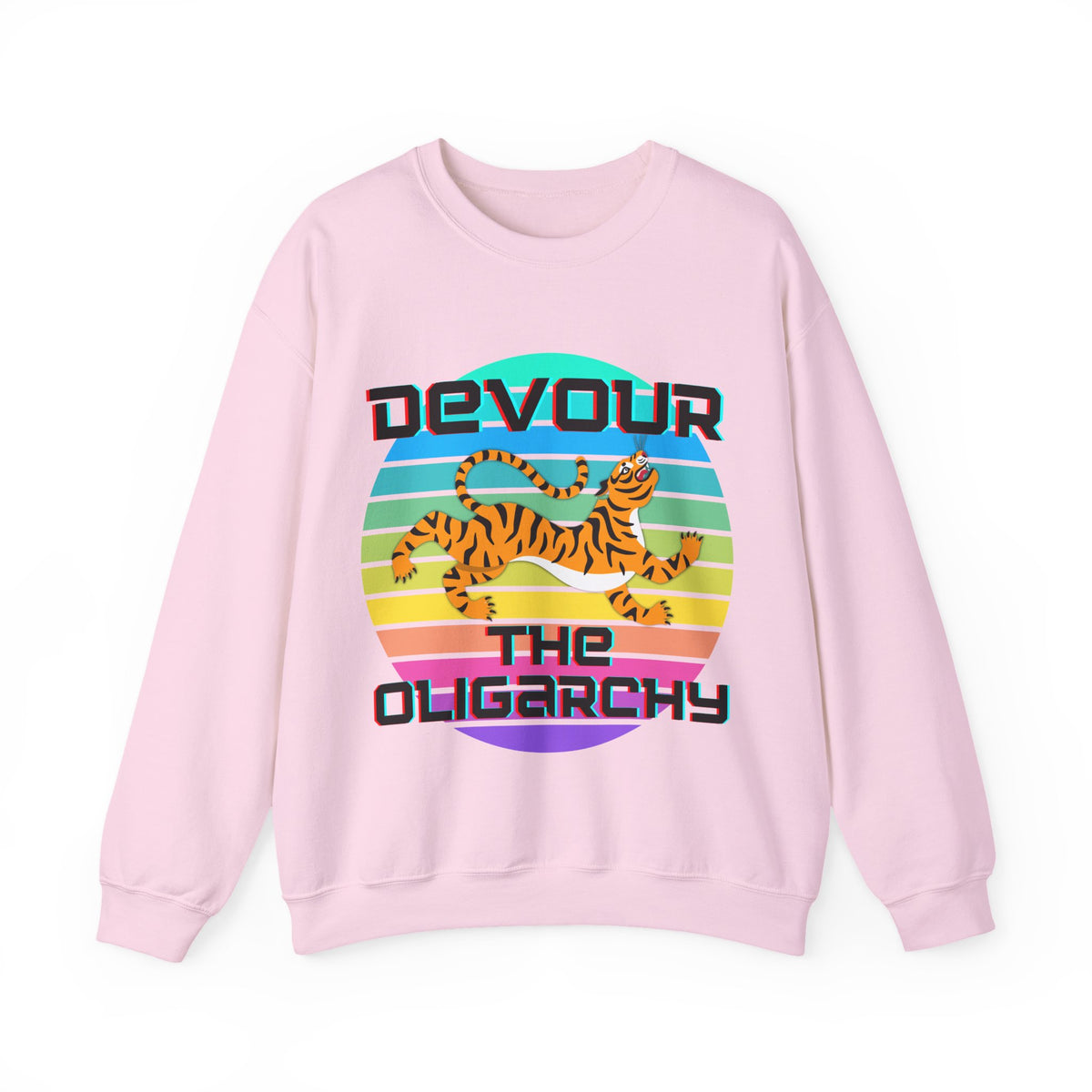 Tiger Motif "Devour the Oligarchy" Unisex Heavy Blend™ Crewneck Sweatshirt [Sizes S-5X]-GetBullish-The Bullish Store