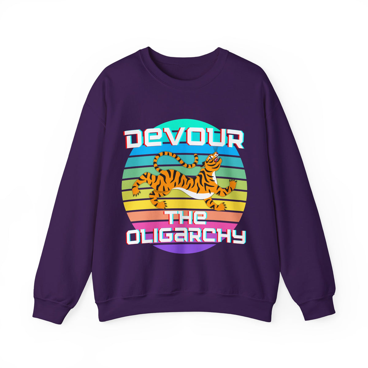 Tiger Motif "Devour the Oligarchy" Unisex Heavy Blend™ Crewneck Sweatshirt [Sizes S-5X]-GetBullish-The Bullish Store