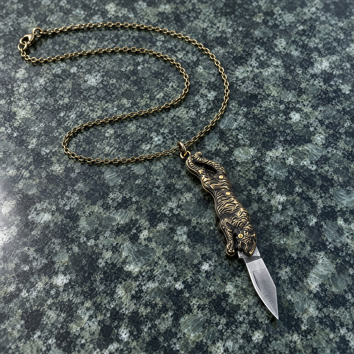 Tiger Switchblade Knife Necklace | Vintage Tiger Knife Pendant | 20" Chain-GetBullish-The Bullish Store