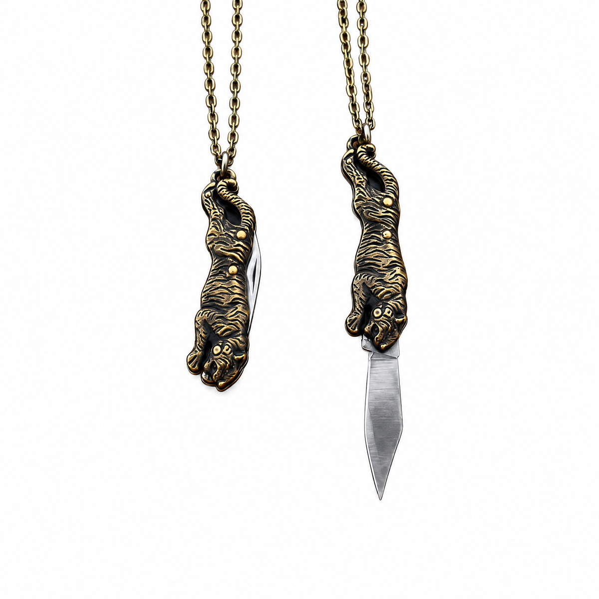 Tiger Switchblade Knife Necklace | Vintage Tiger Knife Pendant | 20" Chain-GetBullish-The Bullish Store