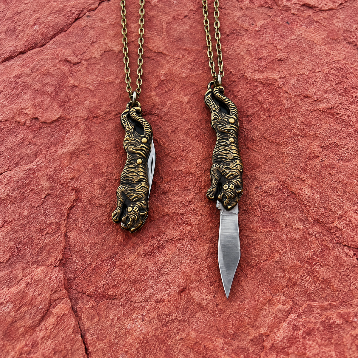 Tiger Switchblade Knife Necklace | Vintage Tiger Knife Pendant | 20" Chain-GetBullish-The Bullish Store