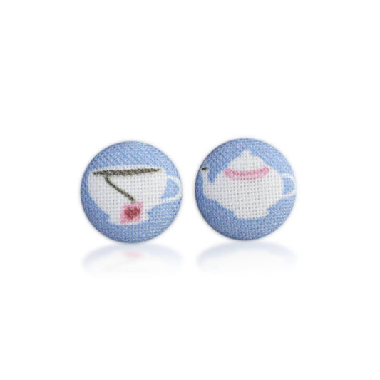 Time for Tea Fabric Button Earrings | Handmade in the US