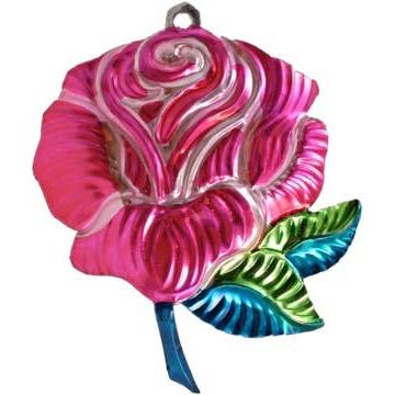 Tin Rose Ornament | Hand Painted in Mexico Metal Flower Hanging Decor