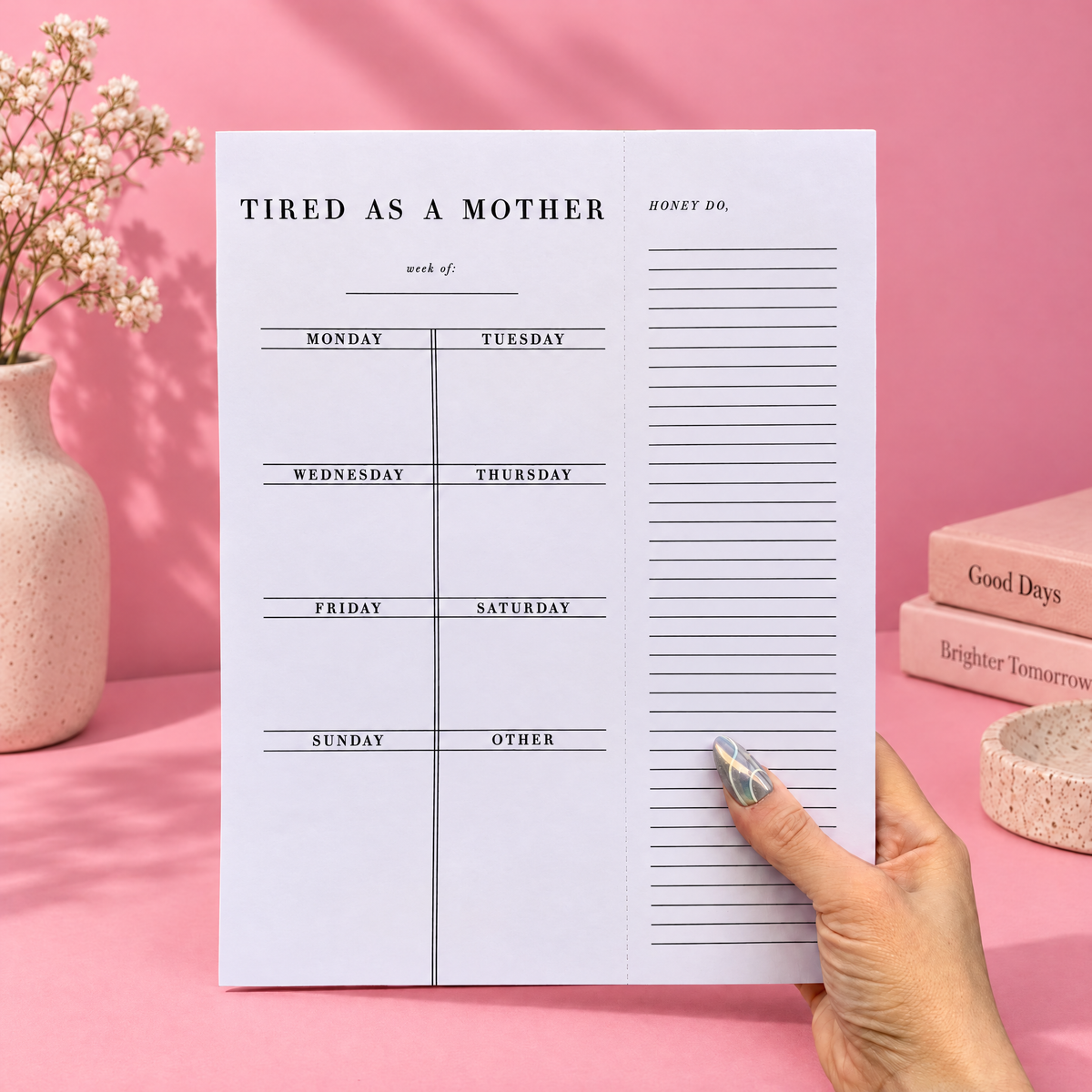 Tired As A Mother Weekly List Notepad | 8.5" x 11" Desk Planner-Santa Barbara Design Studio-The Bullish Store