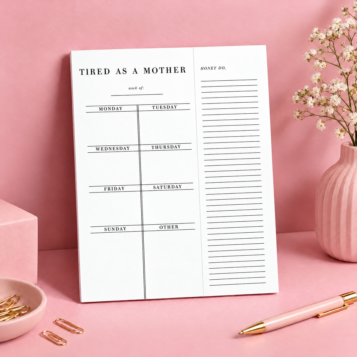 Tired As A Mother Weekly List Notepad | 8.5" x 11" Desk Planner-Santa Barbara Design Studio-The Bullish Store