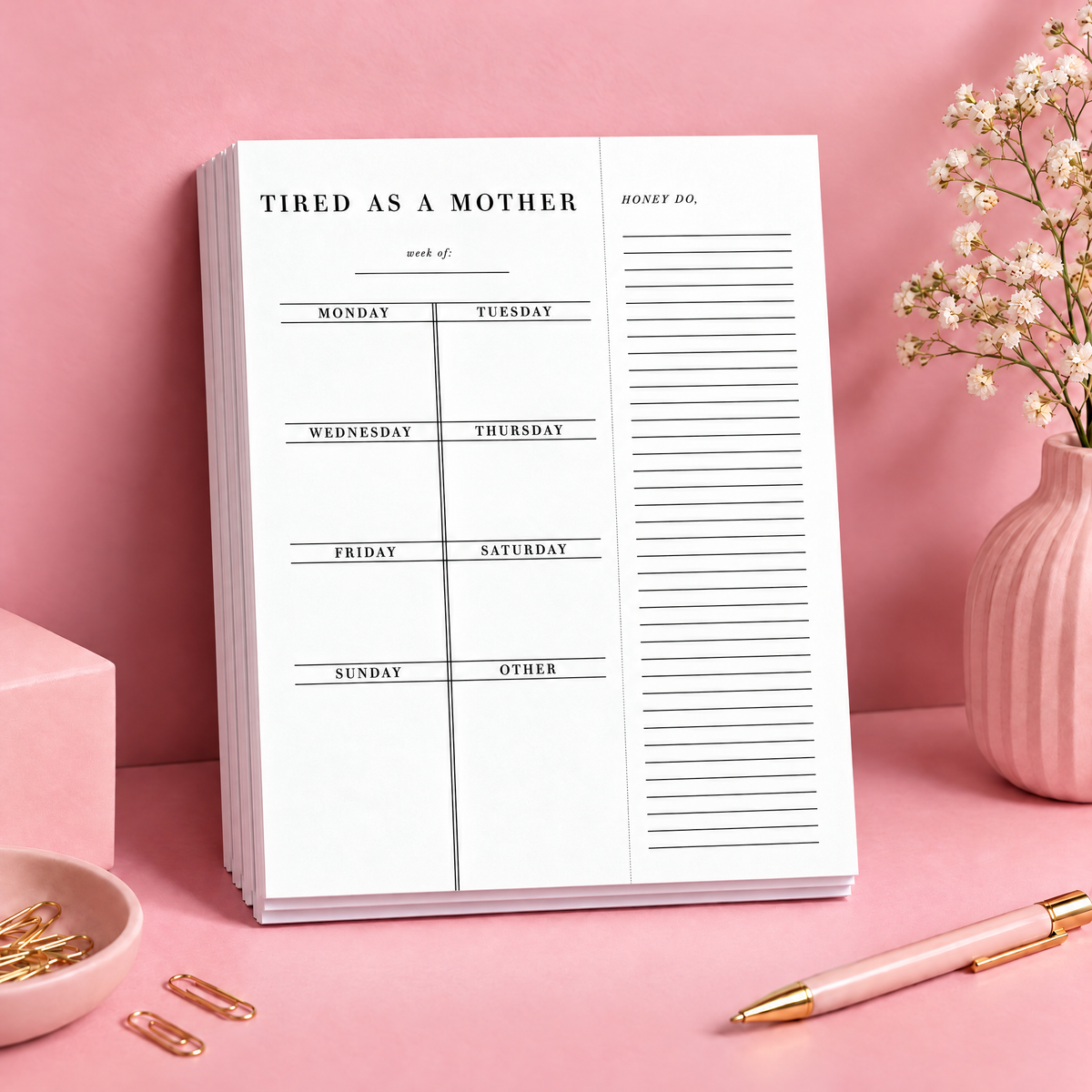 Tired As A Mother Weekly List Notepad | 8.5" x 11" Desk Planner-Santa Barbara Design Studio-The Bullish Store