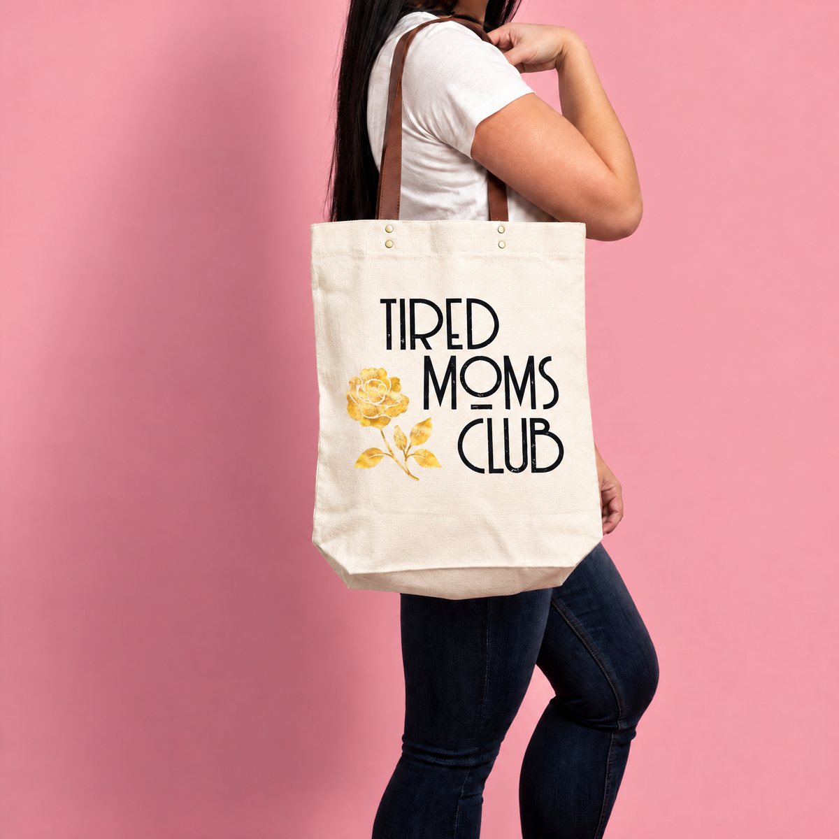 Tired Moms Club Giftable Canvas Tote Bag | Vegan Leather Handles-Fun Club-The Bullish Store