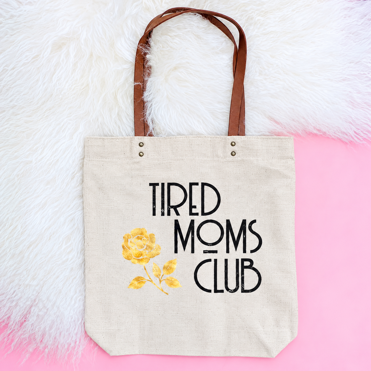 Tired Moms Club Giftable Canvas Tote Bag | Vegan Leather Handles-Fun Club-The Bullish Store