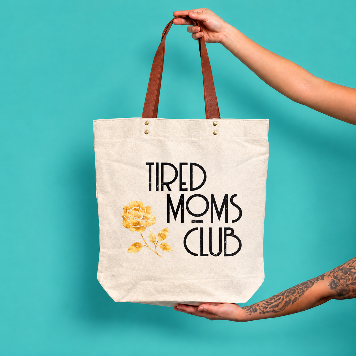 Tired Moms Club Giftable Canvas Tote Bag | Vegan Leather Handles-Fun Club-The Bullish Store