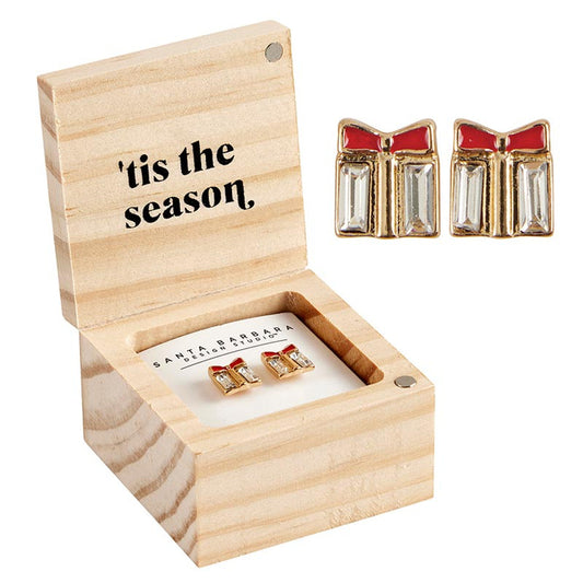 'Tis the Season Treasure Box Earrings Set | Gift-box Shaped Earrings in Wooden Gift Box