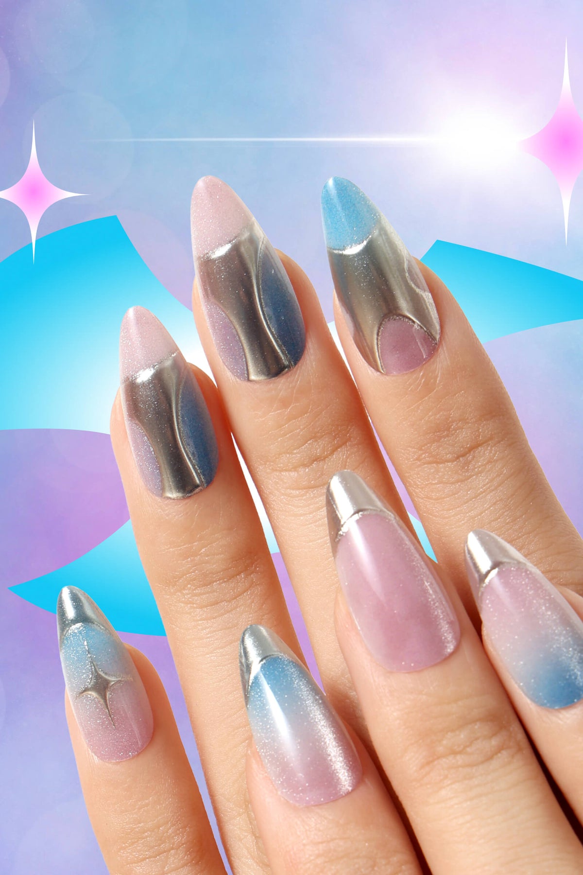 Titanium Jelly Gradient Press-On Nails | Pink Lavender Blue