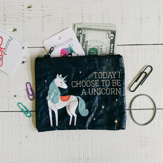 Today I Choose to Be a Unicorn Recycled Material Zipper Wallet/Purse