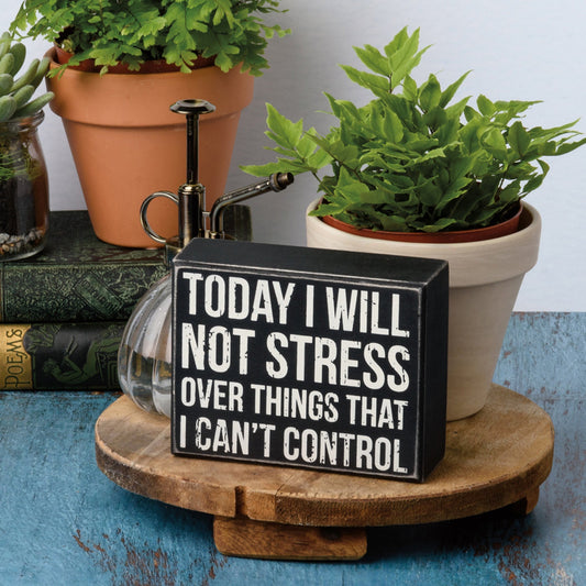 Today I Will Not Stress Over Things That I Can't Control Box Sign | Classic Wooden Decor | 5" x 4"