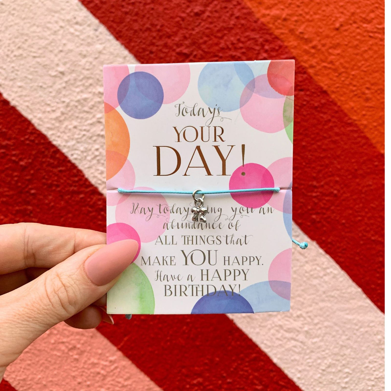 Today's Your Day! Birthday Bracelet on a Gift Card | Silver Ribbon Bow Charm Jewelry