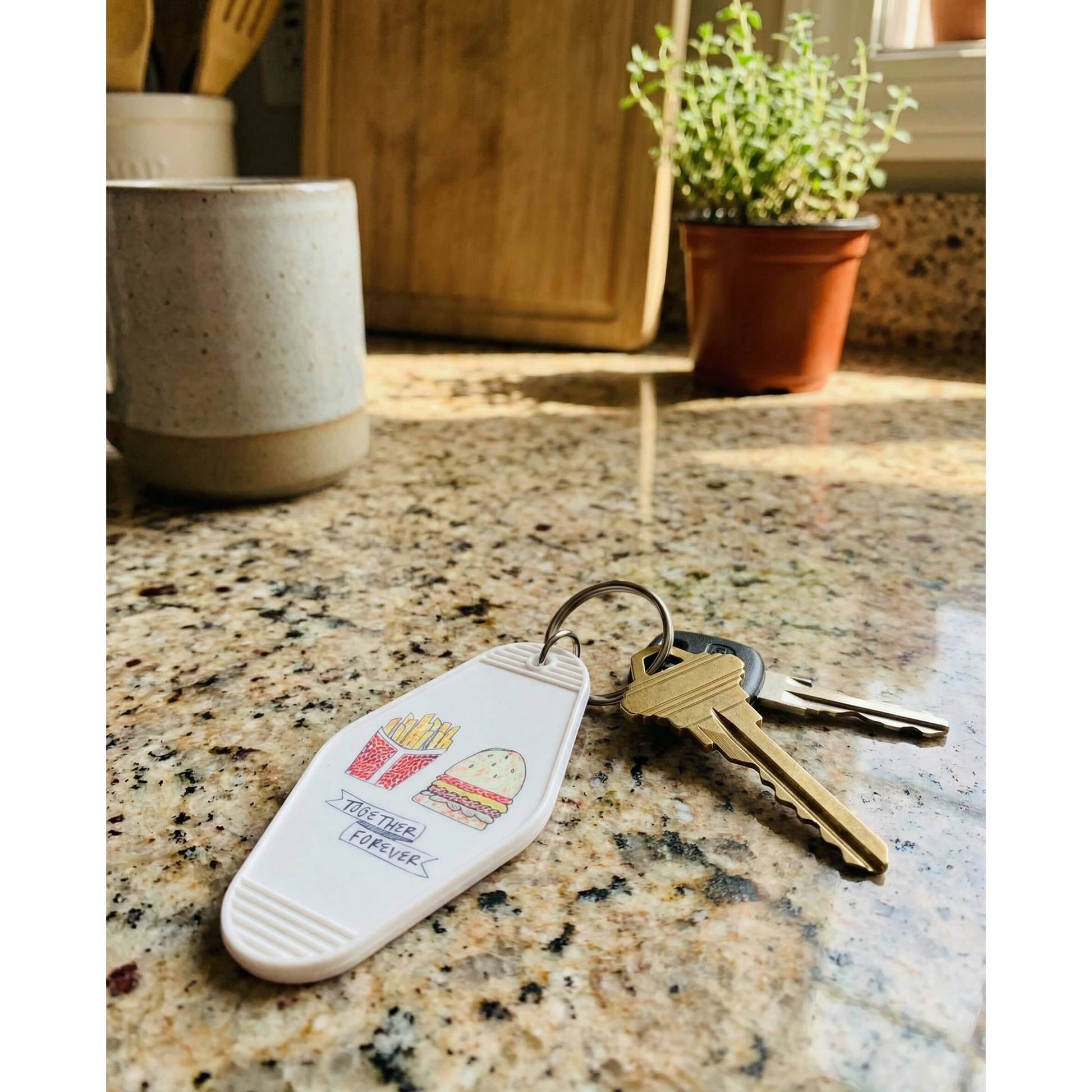 Together Forever Burger and Fries Motel Style Illustrated Keychain