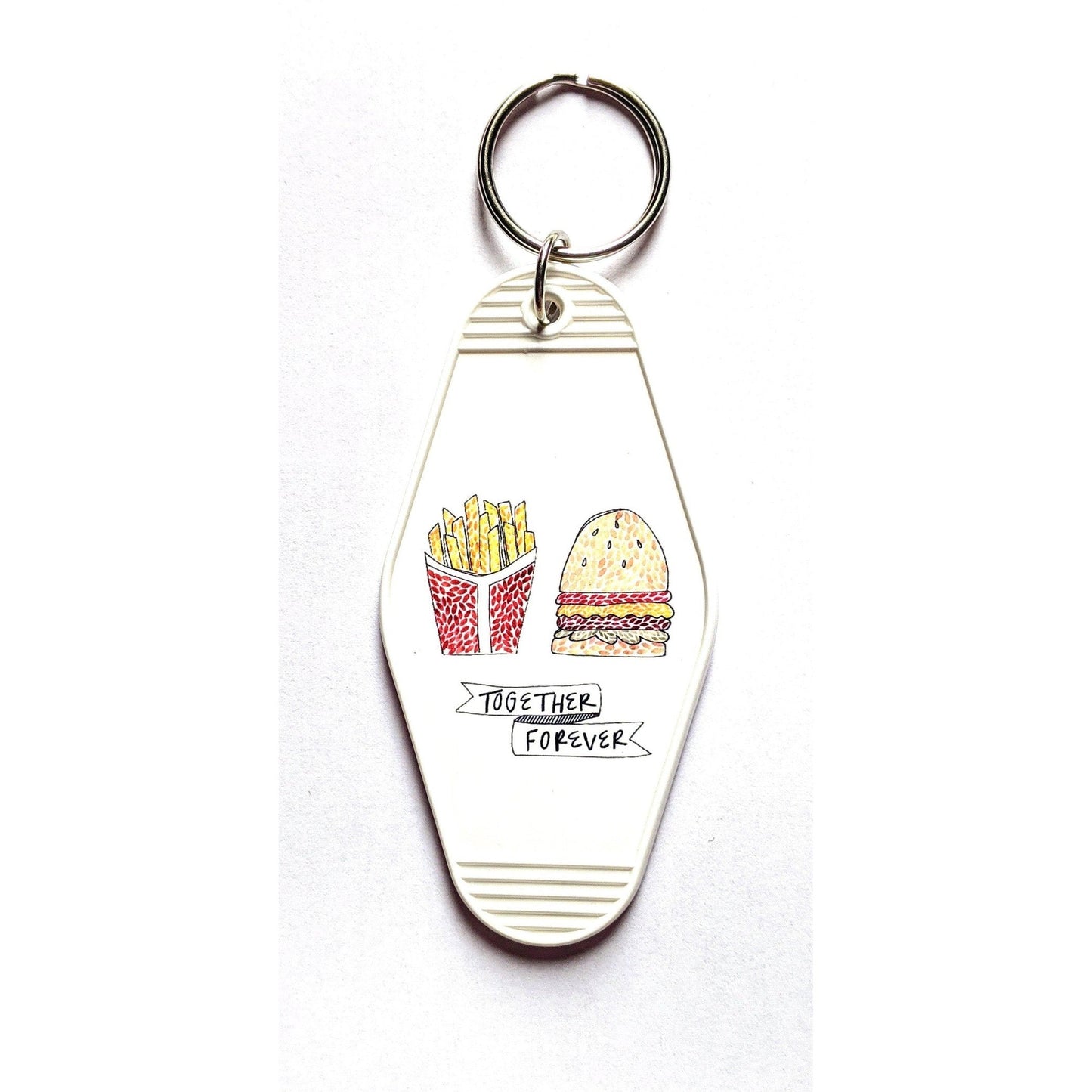Together Forever Burger and Fries Motel Style Illustrated Keychain