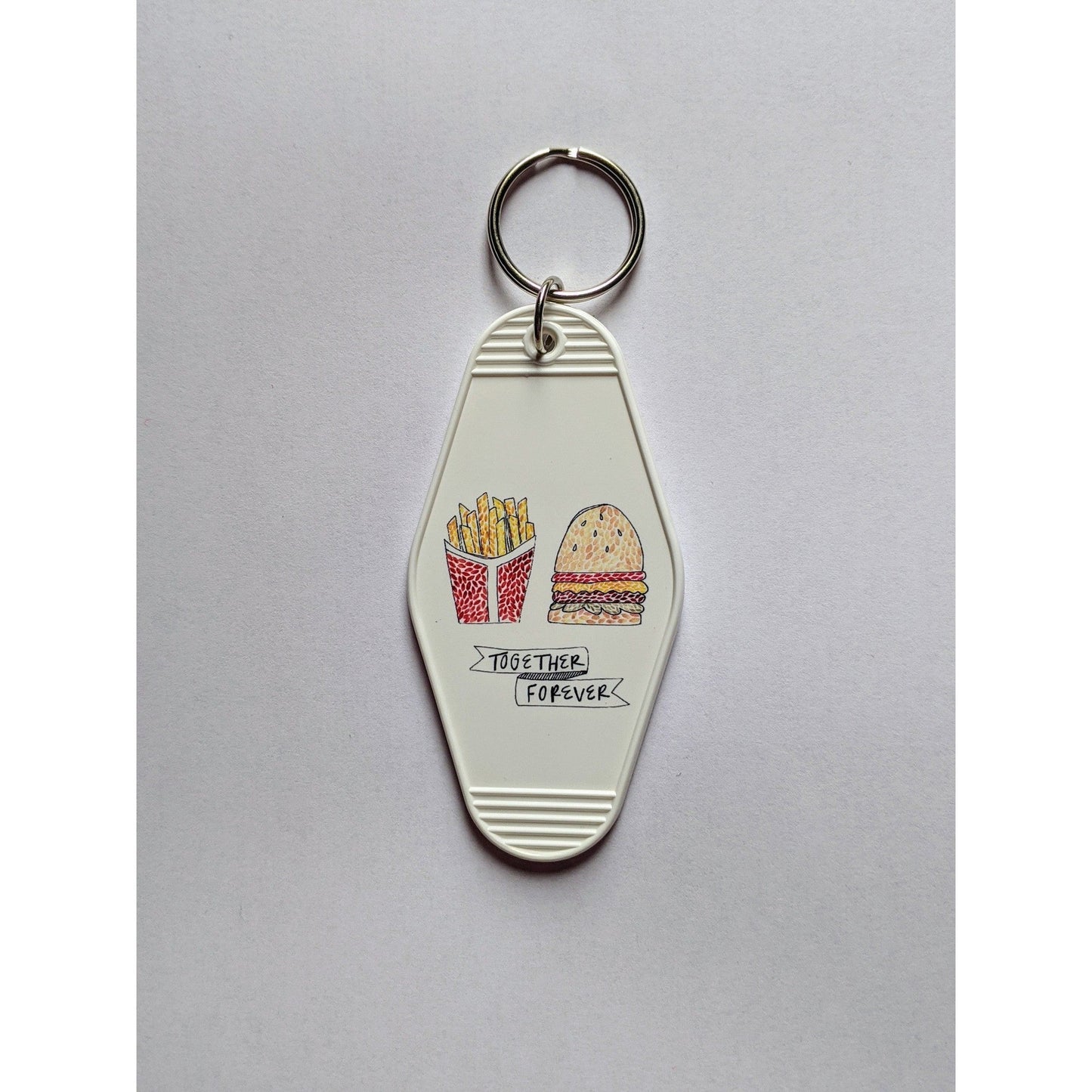Together Forever Burger and Fries Motel Style Illustrated Keychain