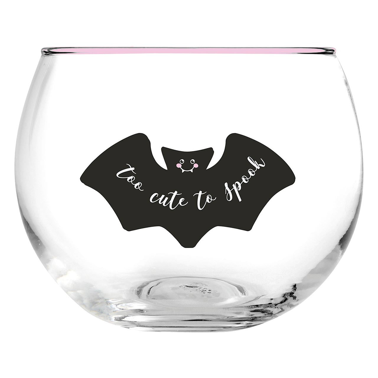 Too Cute to Spook Roly Poly Wine Glass | Black Bat Spooky Halloween Cocktail Glass | 13 oz.