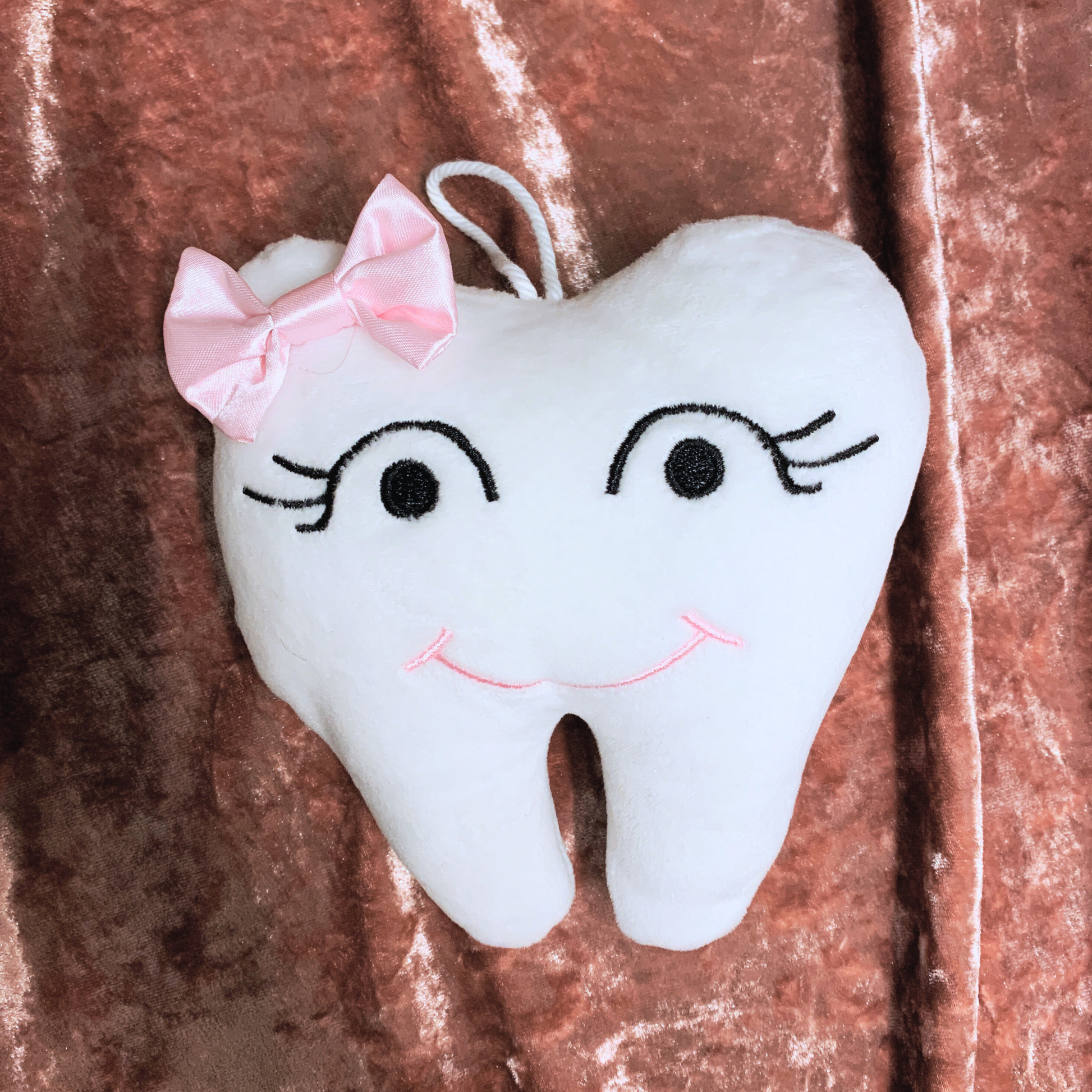 Tooth Fairy Pillow in Pink | Baby Tooth-Shaped Plush Toy