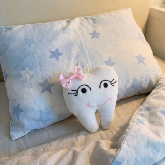 Tooth Fairy Pillow in Pink | Baby Tooth-Shaped Plush Toy