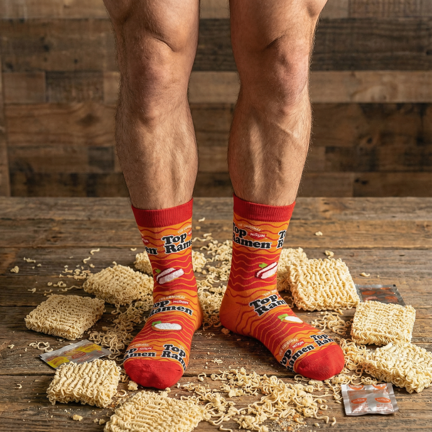 Top Ramen Chicken & Beef Men’s Crew Socks | Crazy Socks Fun Food Style