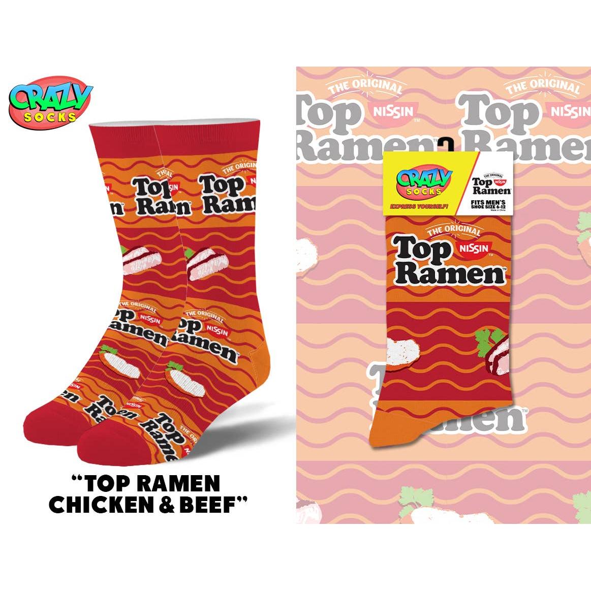 Top Ramen Chicken & Beef Men’s Crew Socks | Crazy Socks Fun Food Style