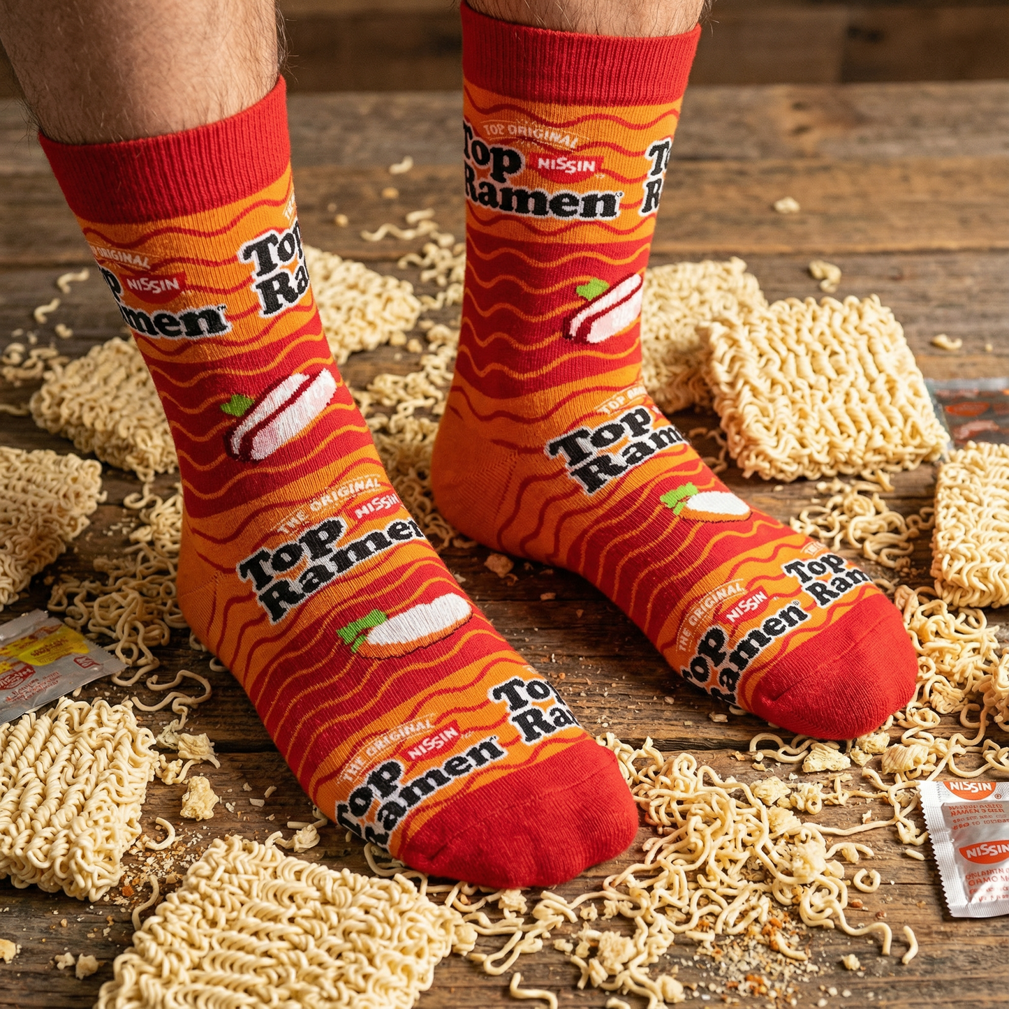 Top Ramen Chicken & Beef Men’s Crew Socks | Crazy Socks Fun Food Style