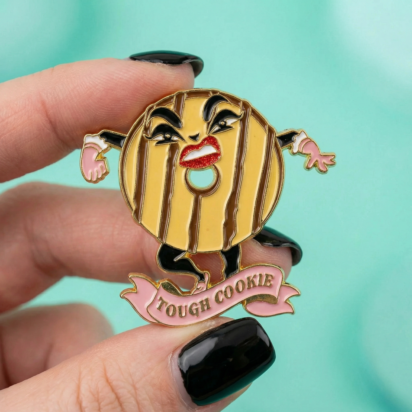 Tough Cookie Soft Enamel Pin | Sassy Glitter Lips Cookie Lapel Pin