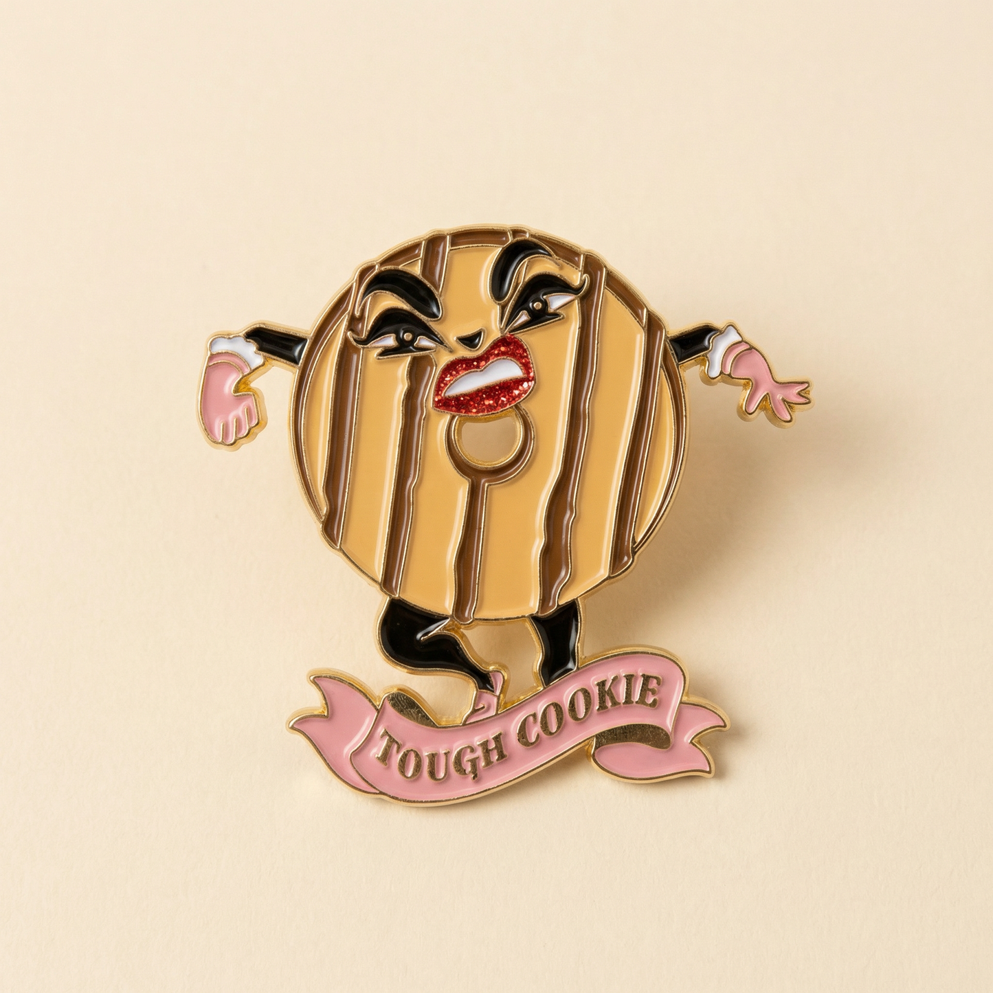 Tough Cookie Soft Enamel Pin | Sassy Glitter Lips Cookie Lapel Pin