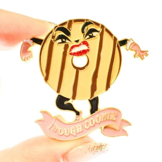 Tough Cookie Soft Enamel Pin | Sassy Glitter Lips Cookie Lapel Pin