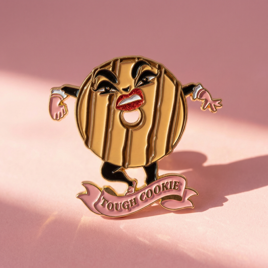 Tough Cookie Soft Enamel Pin | Sassy Glitter Lips Cookie Lapel Pin