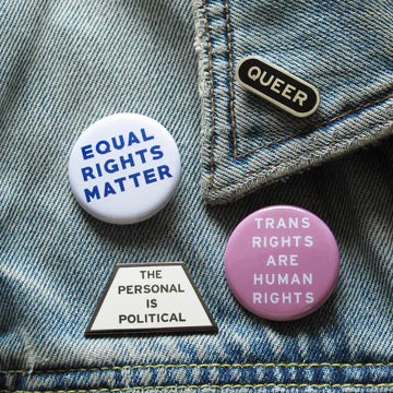 Trans Rights are Human Rights Pinback Buttons | Social Justice LGBTQ Pride [Black, Blue, Pink]