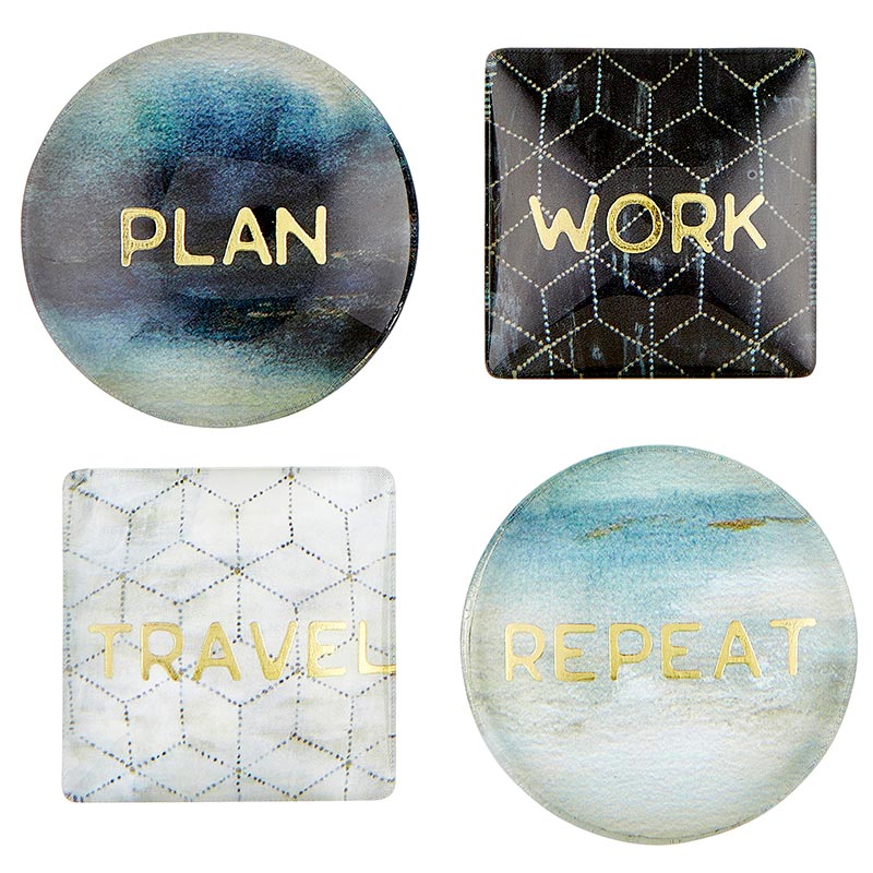 Travel Themed Glass Magnet Set of 4 in a Gift Box